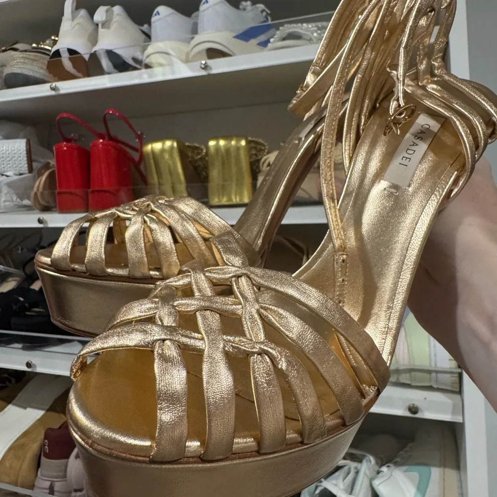 Casadei Metallic Gold Platform Heels - Picture 4 of 11